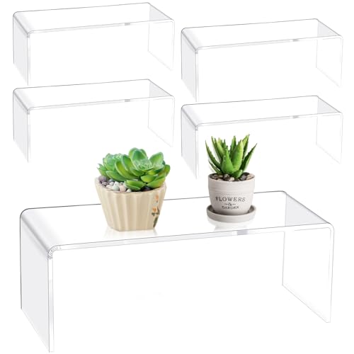 Shellwei 4 Pcs 11 Inch Acrylic Display Risers Rectangular Clear Cupcake Stand Holder Large Shelf Risers for Figures, Dessert Shelves for Party, Stands for Decoration and Organize(11'' x 4.5'' x 4'') - size: 11'' X 4.5'' X 4''
