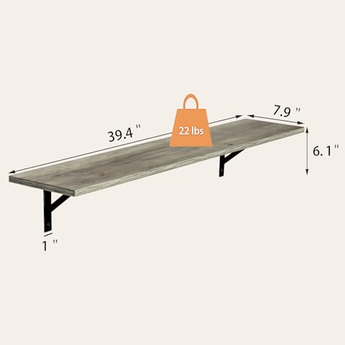 DINZI LVJ Long Wall Shelves, 39.4 Inch Wall Mounted Shelves with Brackets - color: Grey Wash, size: 39.4 Inch