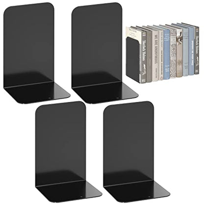VFINE Metal Bookends 2 Pairs, Black Book Ends, Bookends for Shelves, Book Stopper for Heavy Books, Book Dividers for Home Office School Supplies - color: Black 2 Pairs Bookends