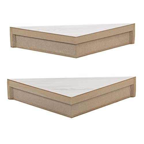 Kiera Grace Rustic & Farmhouse Triangle Floating Shelf, Modern Corner Wall Mounted Shelf for Home, Office, 11.8" x 11.8”, Weathered White, 2Pack