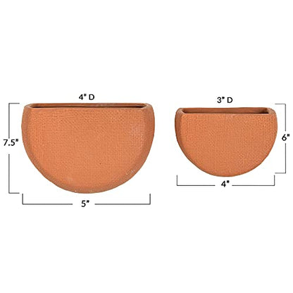 Main + Mesa Modern Boho Stoneware Wall Mount Planters, Terracotta, Set of 2 Sizes - size: 7.5" x 5" and 6" x 4"