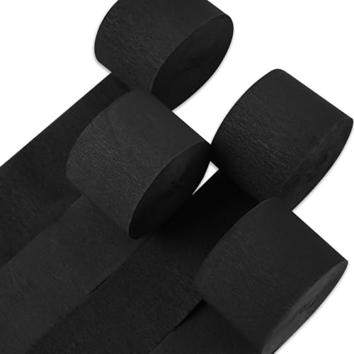 PartyWoo Black Crepe Paper Streamers 4pcs 328 FT Black Streamers - color: Black-9106