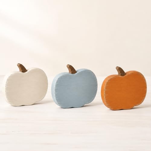 Vintage Fall Decor, Set of 3 Wooden Pumpkins, Farmhouse Pumpkin Table Decor - color: Pumpkin2