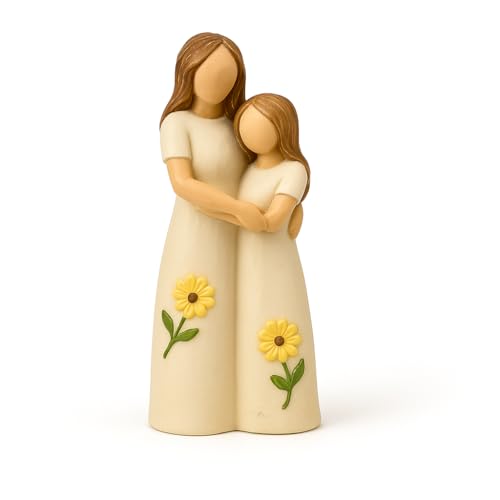 iStatue Mother Daughter Figurine – Hand-Painted Resin Hugging Statue, Ivory Home Décor Keepsake, Great for Women, Birthday for Mom (Beige) - color: Beige