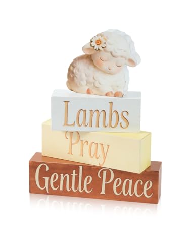 Easter Lamb Decor,Lambs Pray Gentle Peace Wooden Sign | Sleeping Sheep Farmhouse Decor | Christian Rustic Tabletop Shelf Decor for Home Living Room Bedroom - size: Lamb