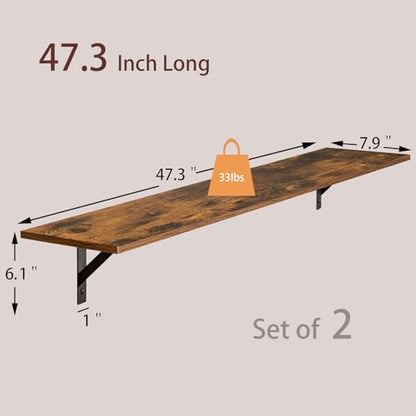 DINZI LVJ Long Wall Shelves, 47.3Inch Wooden Floating Shelves with Brackets - color: Rustic Brown, size: 47.3 Inch