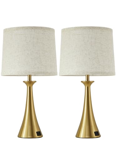 Touch Table Lamps Set of 2, 21" Bedside Lamps with USB C+A, Gold - color: Gold 2pcs