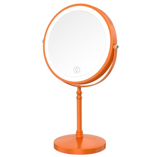 DEIOVWXS Makeup Mirror, Rechargeable Vanity Mirror with 3 Lights, 1X/10X - color: Orange
