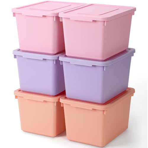 Potchen 6 Pack Small Stackable Storage Bins with Lids, Pink, Purple, Orange - color: Pink,Purple,Orange