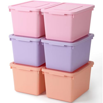 Potchen 6 Pack Small Stackable Storage Bins with Lids, Pink, Purple, Orange - color: Pink,Purple,Orange