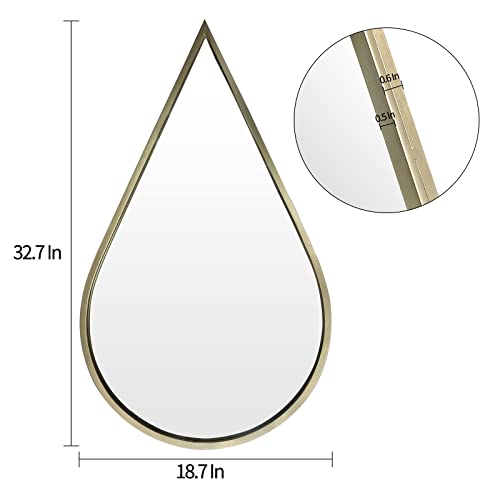 BAODANFU Wall Mirror Decorative Mirrors Mounted Decor Rain Tear Drop Shape Wall-Mounted Gold for Bedroom Living Room Entryway Bathroom Vanity(Gold, 1-Pack)