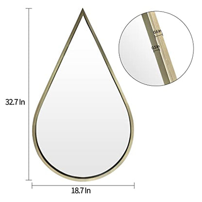 BAODANFU Wall Mirror Decorative Mirrors Mounted Decor Rain Tear Drop Shape Wall-Mounted Gold for Bedroom Living Room Entryway Bathroom Vanity(Gold, 1-Pack)