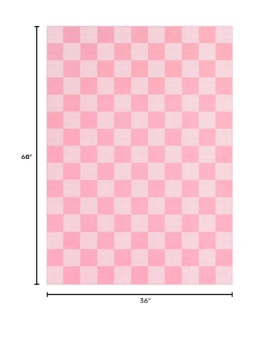 GarveeHome Checkered Pink 3x5 Washable Girls Rug Low-Pile Nursery Bedroom - color: Blush Pink, size: 3' x 5' (Rectangular)