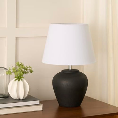 Nourison Home 20" Black Matte Ceramic Table Lamp with Fabric Shade, Bedside Nightstand Lamp for Bedroom, Living Room, Entryway - color: Black