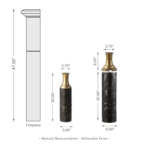 Glitzhome 26/20 Inches Metal Vases, Black Tall Floor Vases Set of 2 for Dried Flowers, Detachable Modern Black & Gold Floor Metal Decorative Vase for Centerpiece Living Room Ground Corner Home - color: Black Gold