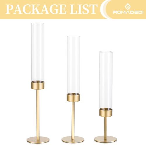 Romadedi Glass Hurricane Candle Holders for Candlestick, Gold, Set of 3 - size: 3 PCS