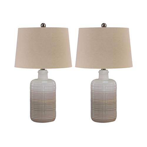 Signature Design by Ashley 25 in Ceramic Table Lamp Set of 2, Taupe - color: Taupe