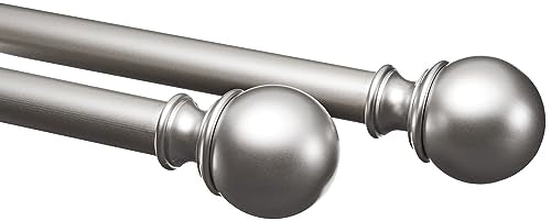 Amazon Basics Adjustable Heavy Duty Curtain Rod for Windows, Round Finials, 1-Inch Rod, 72" to 144", Nickel, 1-Pack - color: Nickel, size: 72" to 144"