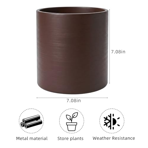7 Inch Coffee Metal Plant Pot with Drainage Hole, Indoor Outdoor - color: Coffee