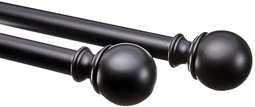 Amazon Basics Adjustable Curtain Rod for Windows with Round Finials, 1-Inch Rod, 36" to 72", Black, 1-Pack - color: Black, size: 36" to 72"