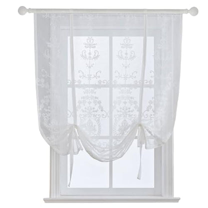 Sheer Embroidered Tie Up Curtains for Bathroom Lace 42 x 63 Inch - size: 42"W x 63"L (Pack of 1)