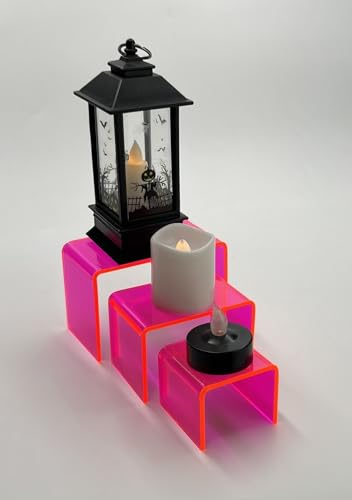 Tiered Acrylic Display Risers – 3pc Set (2", 3", 4") Cube Stands for Crafts, Collectibles & Decor (Neon Pink) - color: Neon Pink