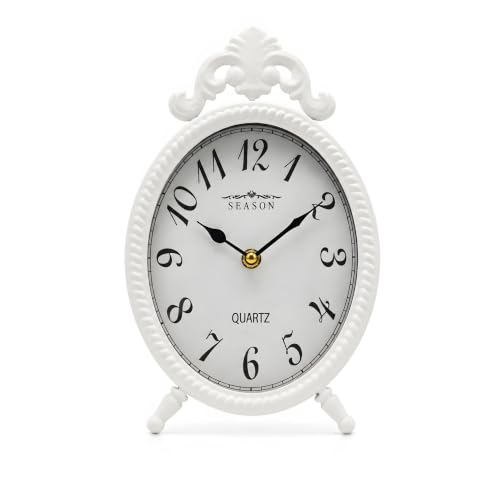 French Style White Table Clock, 10.8-Inch Silent Mantel & Wall Clock - color: White
