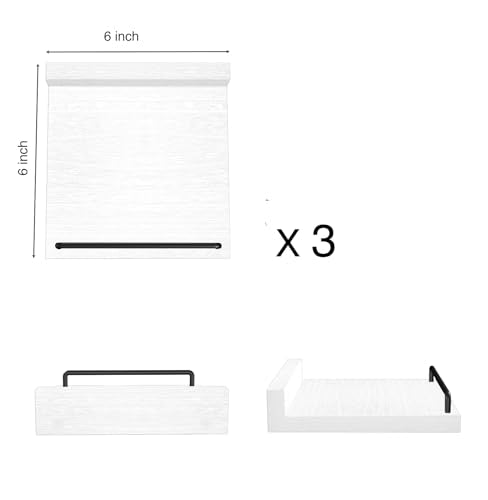 RYOFOBETTO Small Floating Shelf, 6 X 6 Inches Farmhouse Wall Shelves for Living Room, Bedroom, Picture Frames, Plants, Kitchen, Set of 3 (White and Black) - color: White and Black, size: 6"