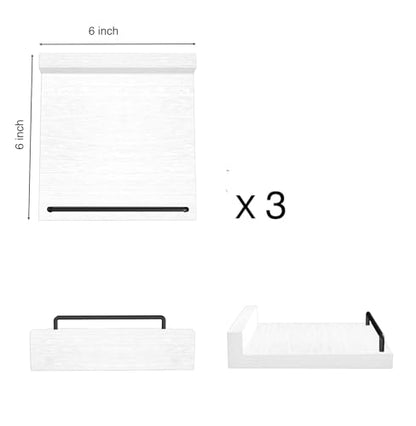 RYOFOBETTO Small Floating Shelf, 6 X 6 Inches Farmhouse Wall Shelves for Living Room, Bedroom, Picture Frames, Plants, Kitchen, Set of 3 (White and Black) - color: White and Black, size: 6"