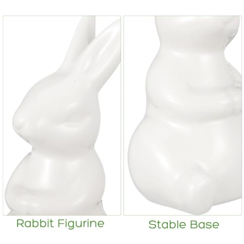 2Pcs Easter Bunny Figurines White Ceramic Rabbit Statues for Spring Home Decoration, Small Animal Sculpture for Tabletop Centerpiece, Cute Mini Holiday Party Shelf Ornaments