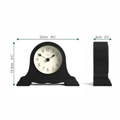 JONES CLOCKS® Speakeasy Small Mantel Clock | Classic Napoleon’s hat Design | Black | Contemporary Classic Style for Desk, Table, Shelf or Bedside - color: Black