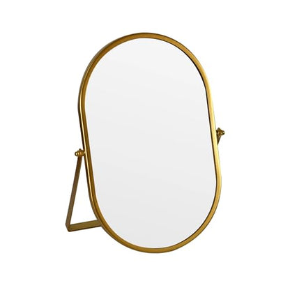 Tstarer Oval Vanity Mirror with Stand, Metal Frame (Gold, 7.1 x 11 inches) - color: Gold, size: 11"L x 7.1"W