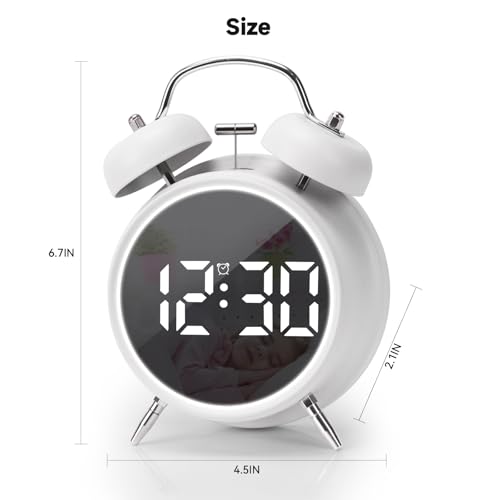 Digital Small Alarm Clock, 4.5 Inch Double Bell Electronic LED Alarm Clock - color: White
