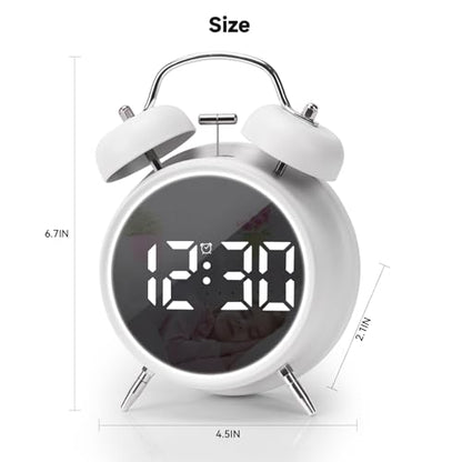 Digital Small Alarm Clock, 4.5 Inch Double Bell Electronic LED Alarm Clock - color: White