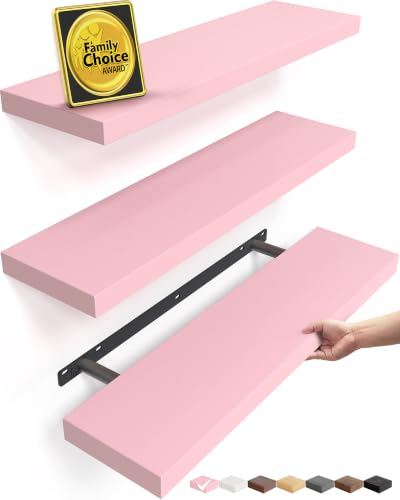 BAYKA Pink Floating Shelves 22.5in, Set of 3, Wall Mounted for Wall Decor - color: D. Pink - Romantic & Sweet Style, size: 22.5inches