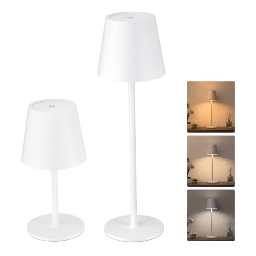 JACKYLED Cordless Table Lamps Rechargeable, 3 Height, 5000 Capacity - color: White, size: 2 Pack-Round Base