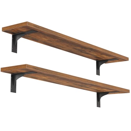 HOOBRO Floating Shelves for Wall, 31.5" Wall Mounted Shelves Set of 2 - color: Rustic Brown + Black, size: 31.5 Inches