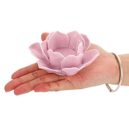 OwnMy 4.5 Inch Ceramic Lotus Flower Tea Light Holder Votive Candle Holder - color: Pink