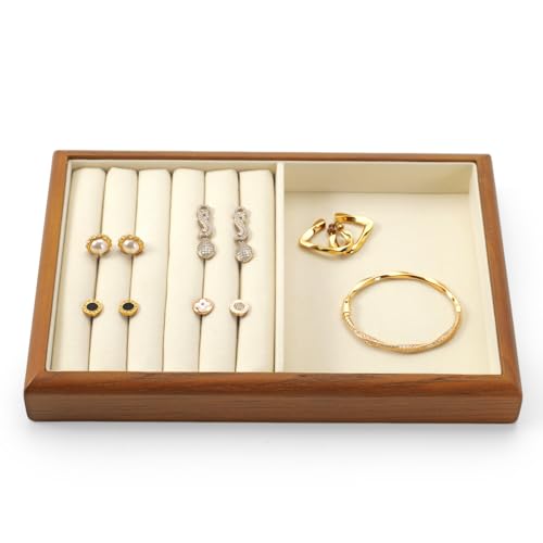Oirlv Wood Ring Display Tray - color: Cream, size: 5 slot