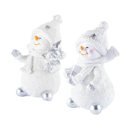2-Piece Winter Home Decor Resin Snowman Figurines, White - color: White