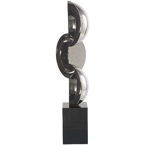 Deco 79 Crystal Geometric Decorative Sculpture Abstract Two-Tone Home Decor Statue with Stacked Semi Circles, Accent Figurine 5" x 4" x 18", Black