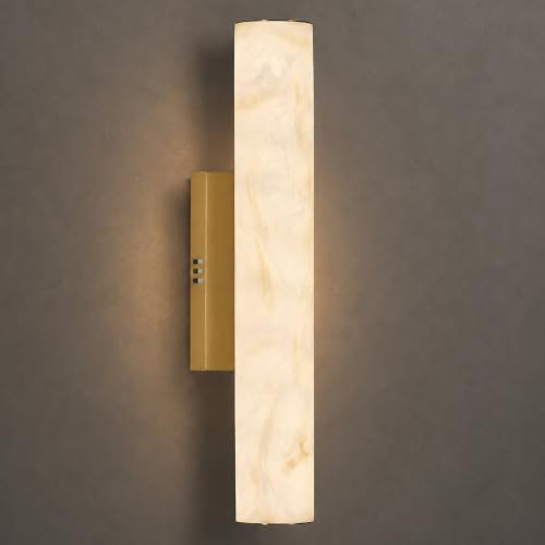 Alabaster Wall Sconce, 20in Linear Gold Brass Wall Sconces, Luxury Marble Look Bathroom Vanity Light, 3000K Dimmable Hardwired Wall Lamp for Living Room Bedroom Hallway, 1 Pack, Faux Alabaster - color: Gold-20in-1pcs