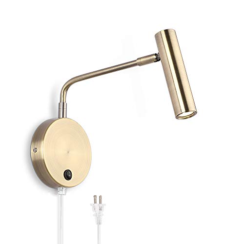 Joossnwell Wall Lamps that Plug in, Bronze Metal Industrial Wall Spotlight with Switch on Off for Home Bedside Lighting Fixtures Warm White 3000K 1 Pack - color: Bronze-Plug