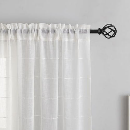 YJ YANJUN White Striped Sheer Curtains 63 inch Length, Boho Window Panels - color: White, size: 52"W x 63"L (Pack of 2)