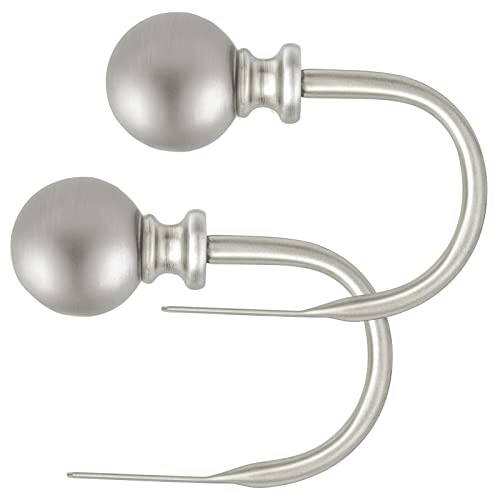 KAMANINA Curtain Holdbacks 2 Pack Wall Mounted with Silver Round Finials - color: Antique Silver