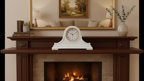 Mantel Clocks, Battery Operated, Silent Wood Table Clock with Westminster Chimes On The Hour, Solid Wooden Shelf Chiming Mantle Clock, 9" x 16" x 3" (White - Arabic Numerals) - color: White