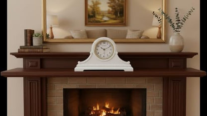 Mantel Clocks, Battery Operated, Silent Wood Table Clock with Westminster Chimes On The Hour, Solid Wooden Shelf Chiming Mantle Clock, 9" x 16" x 3" (White - Arabic Numerals) - color: White