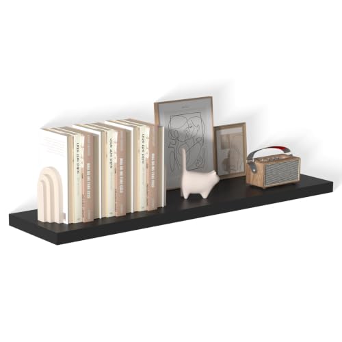 Large Floating Shelves for Wall 1 Pack Deep Floating Shelves No Drilling Accessories Included Deep Wall Shelves for Living Room Kitchen Farmhouse 48" W x 12" D x 1.2" H Black - color: Black, size: 48 Inch