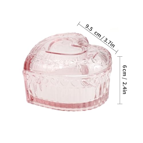 2PCS Glass Jewelry Box by DSIOHFEI, Heart-Shape with Lid for Women Girls