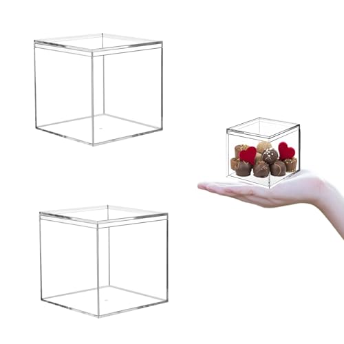 2‑Pack Acrylic Box with Lid 2.36 x 2.36 x 2.36 Inch Small Square Cube - size: 2.36 x 2.36 x 2.36 Inch